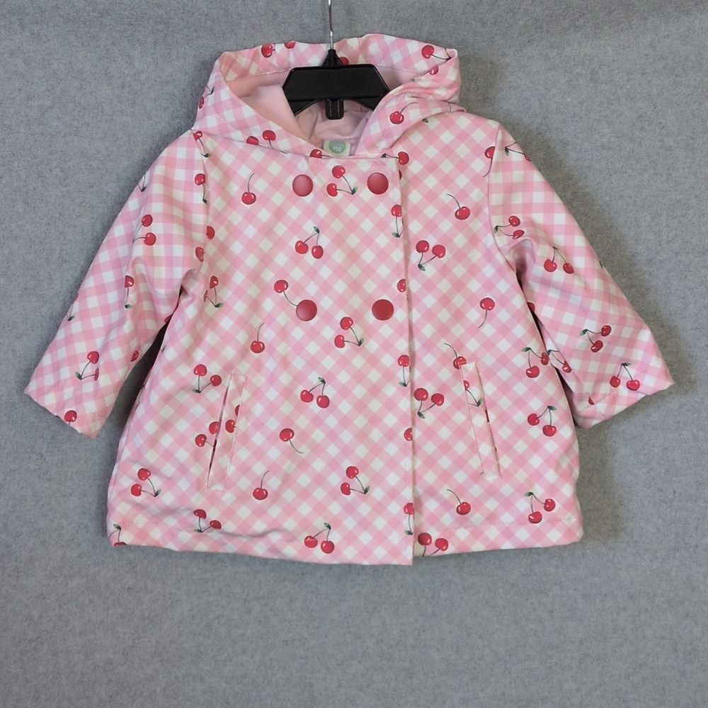 Little Me Pink Cherry Plaid Hooded Rain Jacket Baby Girl 12M
